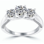 2.77 Carat F-VS1 Three Stone Natural Diamond Engagement Ring 18K White Gold