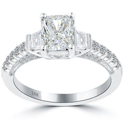 2.04 Carat H-VS1 Certified Radiant Cut Diamond Engagement Ring 14k White Gold