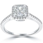 1.43 Carat G-VS1 Radiant Cut Natural Diamond Engagement Ring 18k Gold Pave Halo