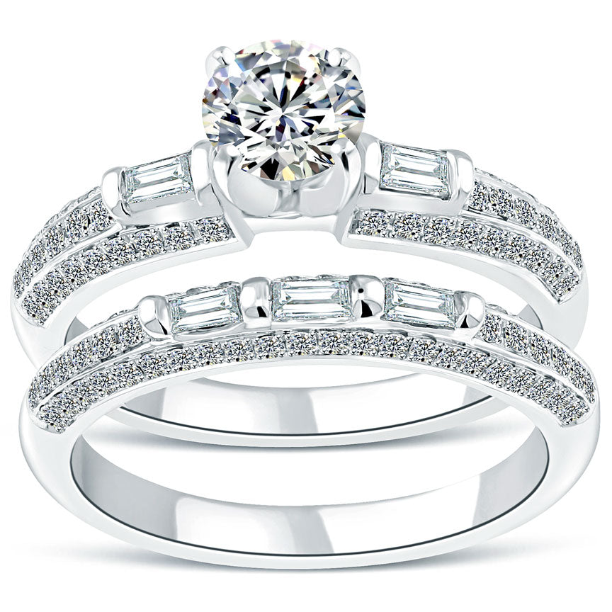 1.78 Carat D-SI1 Diamond Engagement Ring & Wedding Band Set 14k White Gold