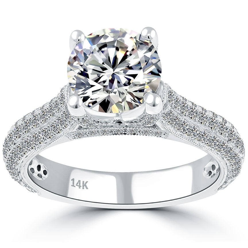 3.58 Carat G-SI2 Certified Natural Round Diamond Engagement Ring 14k White Gold