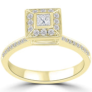 0.85 Carat G-VS2 Certified Princess Cut Diamond Engagement Ring 18k Yellow Gold