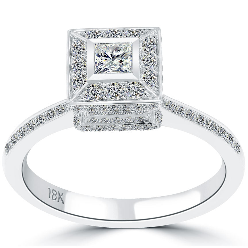 1.26 Carat F-VS1 Certified Princess Cut Diamond Engagement Ring 18k White Gold