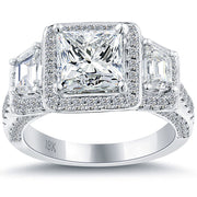 3.40 Carat E-SI2 Princess Cut Natural Diamond Engagement Ring 18k Vintage Style