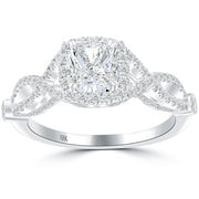 1.79 Carat D-SI1 Radiant Cut Diamond Engagement Ring 18k Pave Halo Vintage Style