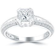 1.38 Carat D-VS2 Radiant Cut Natural Diamond Engagement Ring 14k White Gold