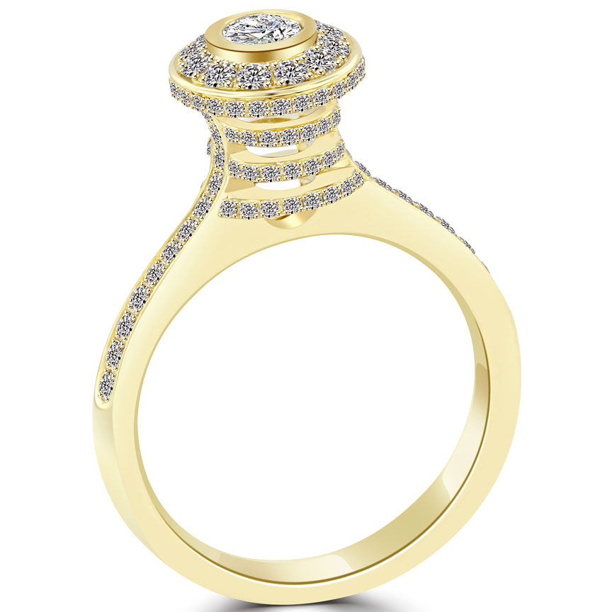 1.17 Carat F-SI1 Certified Natural Round Diamond Engagement Ring 18k Yellow Gold