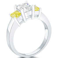 2.08 Carat Fancy Yellow & White Radiant Cut Three Stone Diamond Engagement Ring
