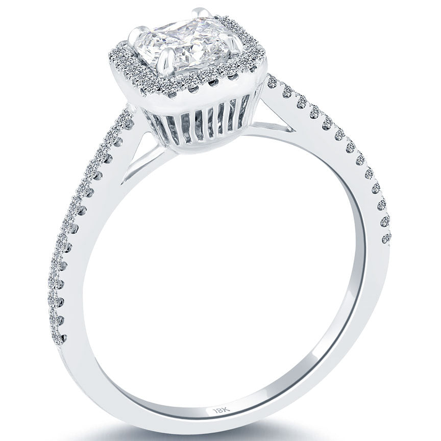 1.33 Carat F-SI1 Cushion Cut Natural Diamond Engagement Ring 18k Gold Pave Halo