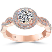 1.56 Carat E-VS2 Round Diamond Engagement Ring 14k Rose Gold Vintage Style