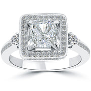 2.05 Carat D-VS1 Radiant Cut Natural Diamond Engagement Ring 14k Gold Pave Halo
