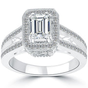 1.86 Carat F-SI1 Emerald Cut Natural Diamond Engagement Ring 14k Vintage Style