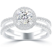 2.06 Carat D-SI1 Natural Round Diamond Engagement Ring 18k White Gold Pave Halo