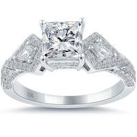 1.84 Carat G-VS2 Princess Cut Natural Diamond Engagement Ring 18k White Gold