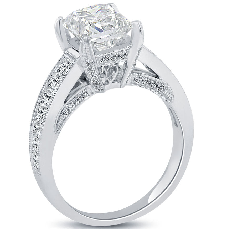 2.86 Carat E-SI1 Certified Princess Cut Diamond Engagement Ring 18k White Gold