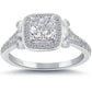 1.82 Carat D-SI1 Cushion Cut Diamond Engagement Ring 18k Pave Halo Vintage Style