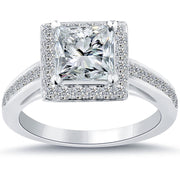 2.95 Carat E-SI1 Certified Princess Cut Diamond Engagement Ring 18k White Gold