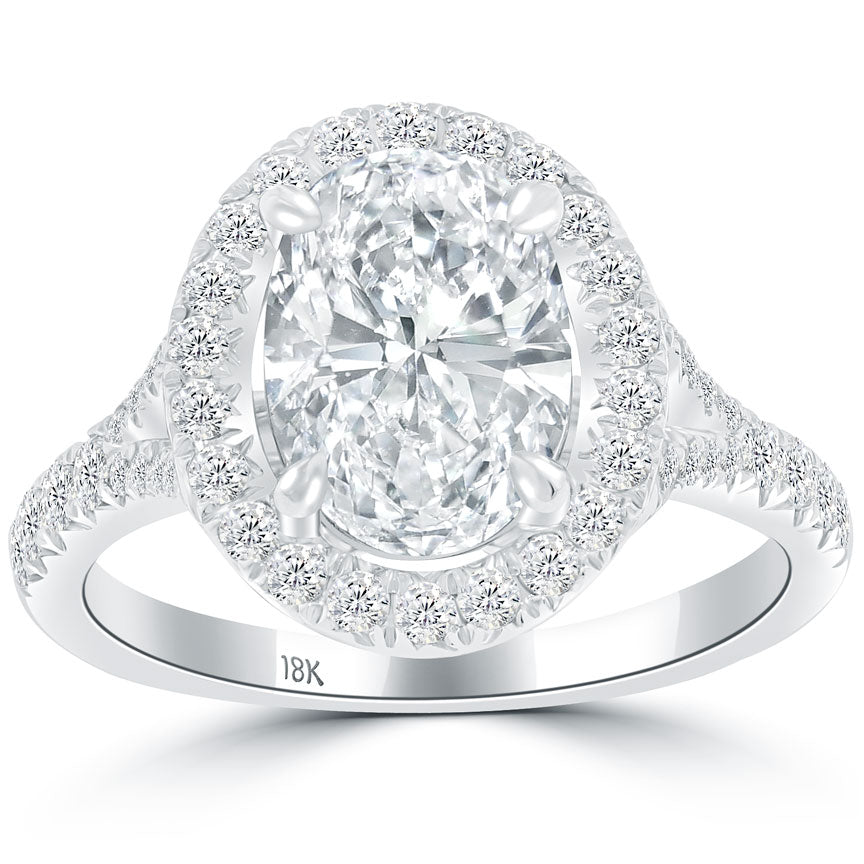 2.70 Ct. D-SI1 Oval Cut Natural Diamond Engagement Ring 18k White Gold Pave Halo
