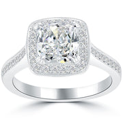 2.83 Carat G-VS2 Cushion Cut Diamond Engagement Ring 18k Pave Halo Vintage Style