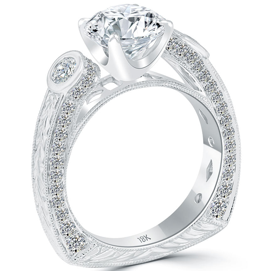 3.83 Carat G-SI2 Certified Natural Round Diamond Engagement Ring 18k White Gold
