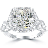 5.04 Carat H-VS1 Cushion Cut Natural Diamond Engagement Ring 18k Vintage Style Front