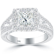 1.90 Carat H-VS1 Radiant Cut Natural Diamond Engagement Ring 14k Vintage Style