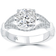 2.47 Ct. G-SI1 Cushion Cut Diamond Engagement Ring 18k White Gold Vintage Style