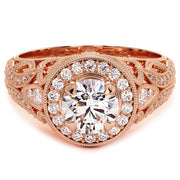 1.70 Carat G-SI1 Round Diamond Engagement Ring 14k Rose Gold Vintage Style Front