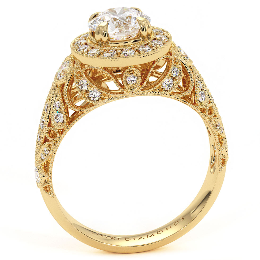 1.54 Carat G-SI2 Round Diamond Engagement Ring 14k Yellow Gold Vintage Style