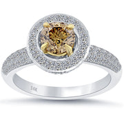 2.19 Carat Natural Fancy Champagne Brown Diamond Engagement Ring 14k White Gold
