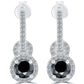 2.10 Carat Pave Halo Round Black Diamond Studs Drop Earrings 14k White Gold