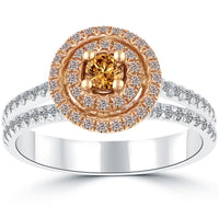 1.04 Carat Natural Fancy Orange Diamond Engagement Ring 18k Gold Pave Halo