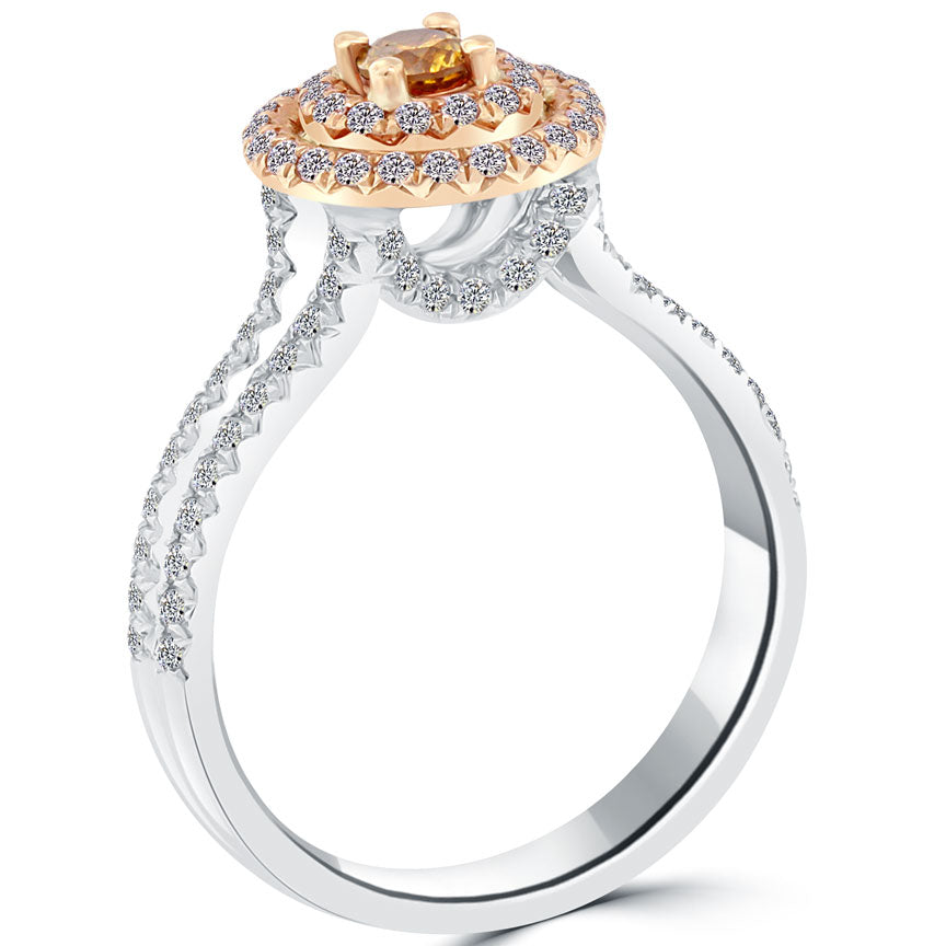 1.04 Carat Natural Fancy Orange Diamond Engagement Ring 18k Gold Pave Halo