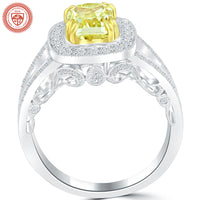 2.25 Ct. GIA Certified Natural Fancy Yellow Cushion Cut Diamond Engagement Ring