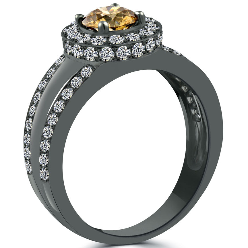 1.67 Carat Natural Fancy Cognac Brown Diamond Engagement Ring 14k Black Gold