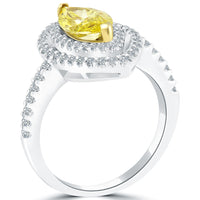 1.64 Carat Fancy Yellow Marquise Shape Diamond Engagement Ring 18k White Gold