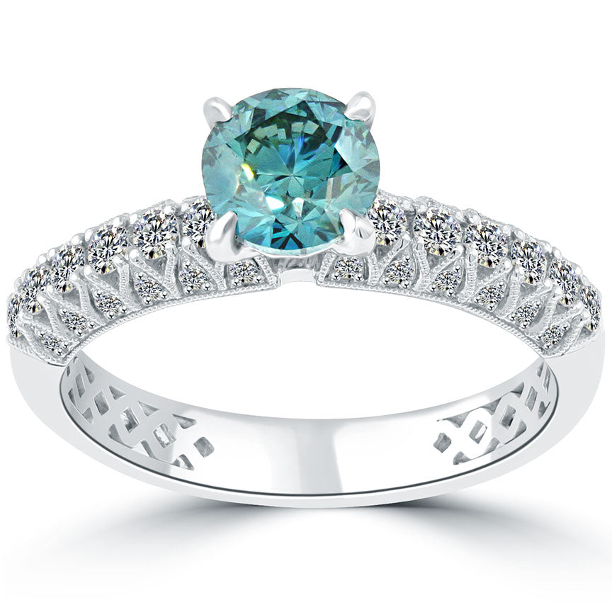 1.52 Carat Certified Fancy Blue Round Diamond Engagement Ring 18k White Gold