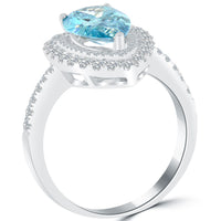 3.49 Carat Fancy Blue Pear Shape Natural Diamond Engagement Ring 14k White Gold