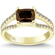 1.87 Carat Natural Fancy Brown Cushion Cut Diamond Engagement Ring 18k Gold