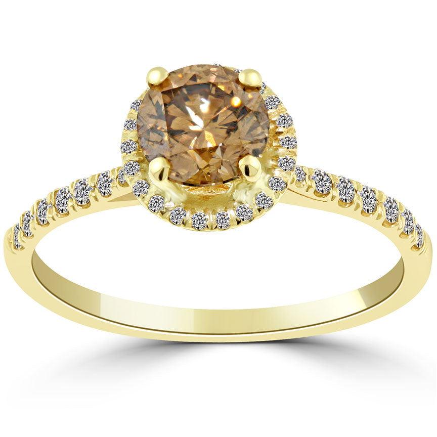 1.36 Carat Natural Fancy Cognac Brown Diamond Engagement Ring 14k Yellow Gold
