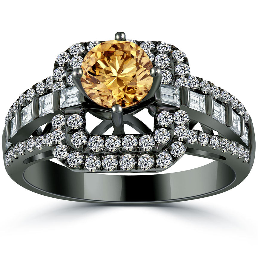 2.05 Carat Natural Fancy Cognac Brown Diamond Engagement Ring 14k Black Gold