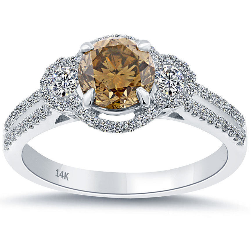 1.51 Carat Natural Fancy Cognac Brown Diamond Engagement Ring 14k White Gold