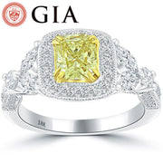 2.07 Ct. GIA Certified Natural Fancy Yellow Cushion Cut Diamond Engagement Ring