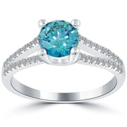 1.61 Carat Certified Fancy Blue Round Diamond Engagement Ring 14k White Gold