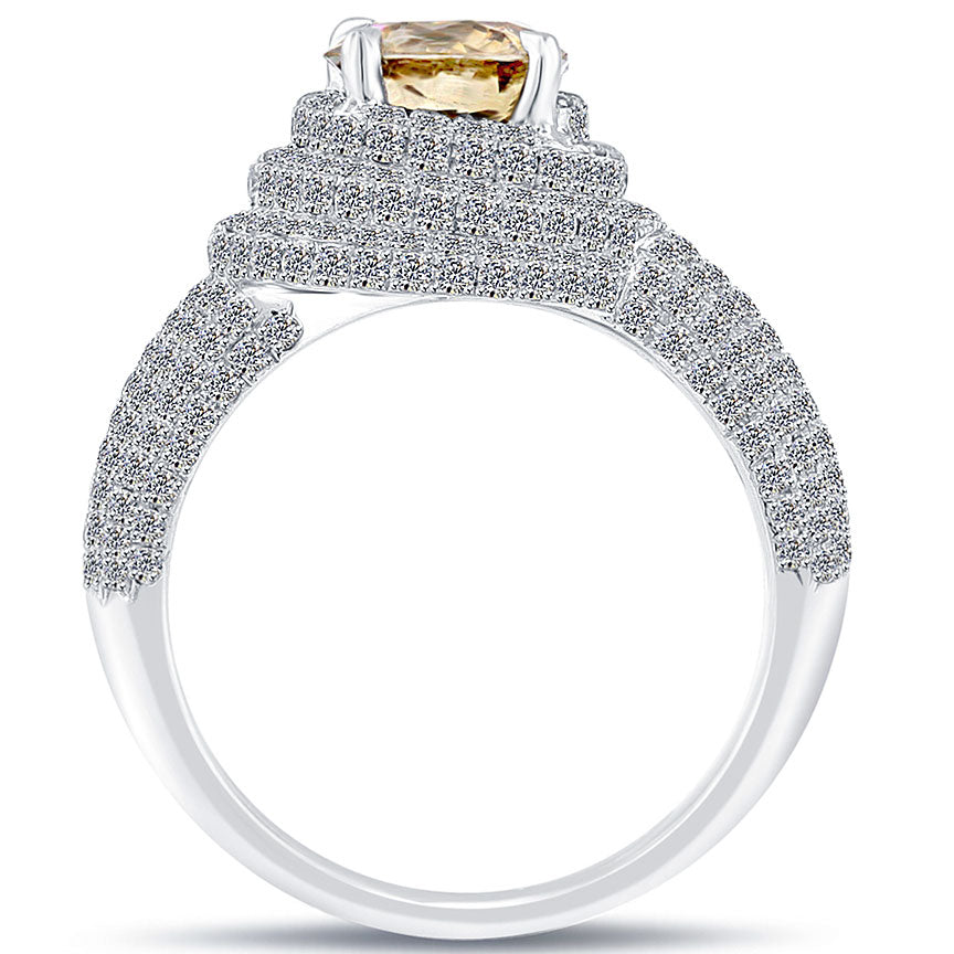 2.82 Carat Natural Fancy Cognac Brown Diamond Engagement Ring 14k White Gold