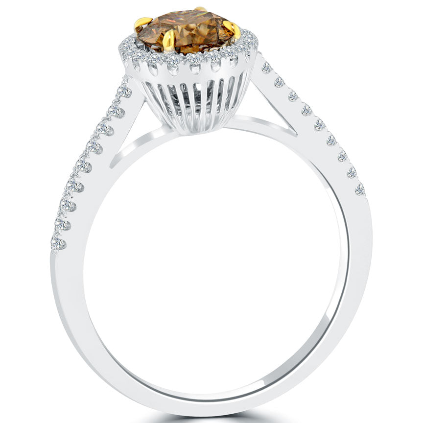1.14 Carat Natural Fancy Cognac Brown Diamond Engagement Ring 18k Gold Pave Halo
