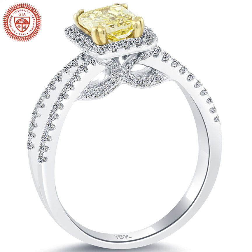 1.58 Carat GIA Certified Fancy Intense Yellow Diamond Engagement Ring 18k Gold