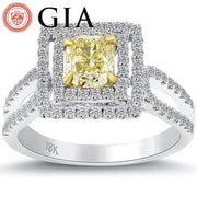 1.53 Ct. GIA Certified Natural Fancy Yellow Cushion Cut Diamond Engagement Ring