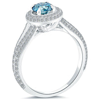 1.52 Carat Fancy Blue Diamond Engagement Ring 14k White Gold Pave Halo
