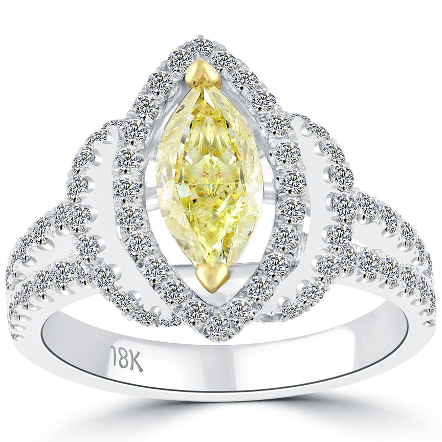 2.13 Carat Fancy Yellow Marquise Shape Diamond Engagement Ring 18k White Gold